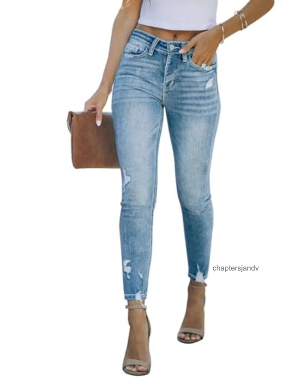 KUNMI Ripped Skinny Jeans Distressed Stretchy Denim Pants